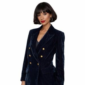 Blue Velvet Notch Lapel Blazer Jacket
